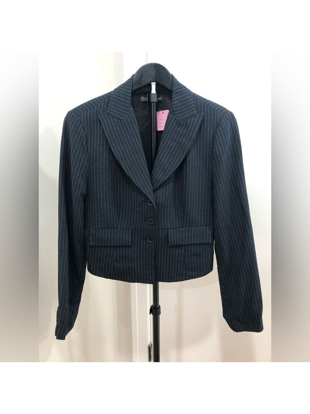 520. Vintage Guess Women's Dark Blue Pinstripe Blazer